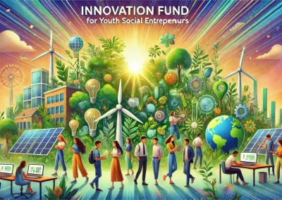 DALL·E 2024-07-30 11.40.11 - A vibrant and inspiring header image for a webpage about an Innovation Fund for Youth Social Entrepreneurs. The image should depict diverse young entr