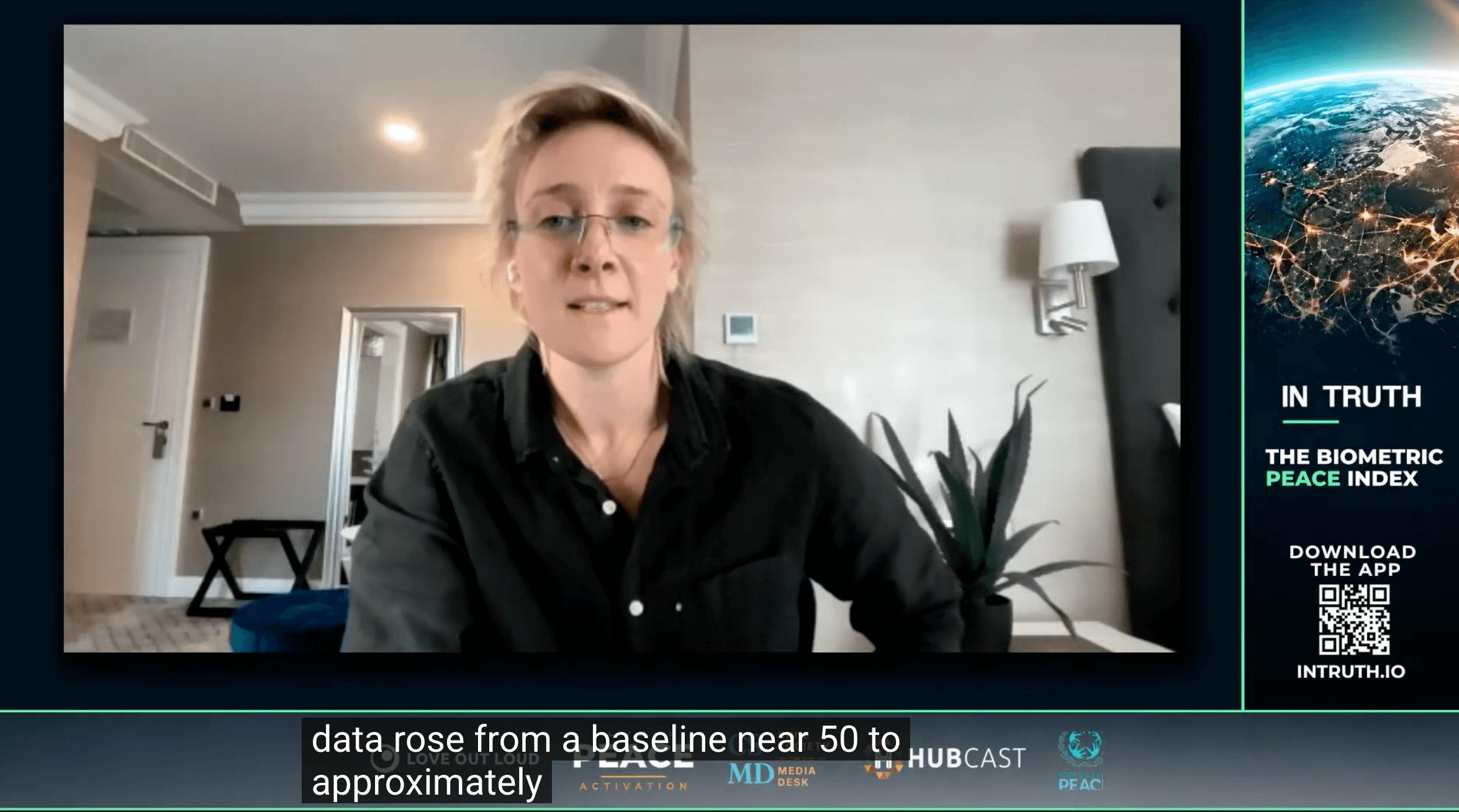 Nicole Gibson, founder of In Truth, sharing the Biometric Peace Index findings on the live broadcast